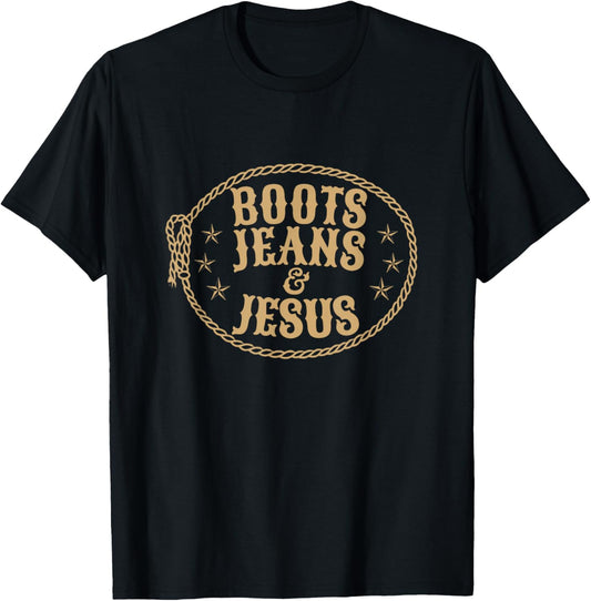 Cute Boots Jeans And Jesus Cowgirl Christian Country Western T-Shirt - T-Shirt | Black