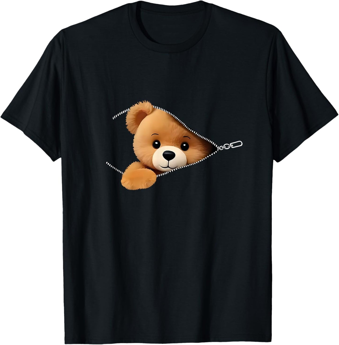 Bear Print Zipper T-Shirt - T-Shirt | Black