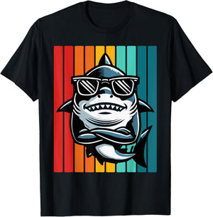 Cool Retro Shark in Sunglasses 70s 80s 90s Funny Shark T-Shirt - T-Shirt | Black
