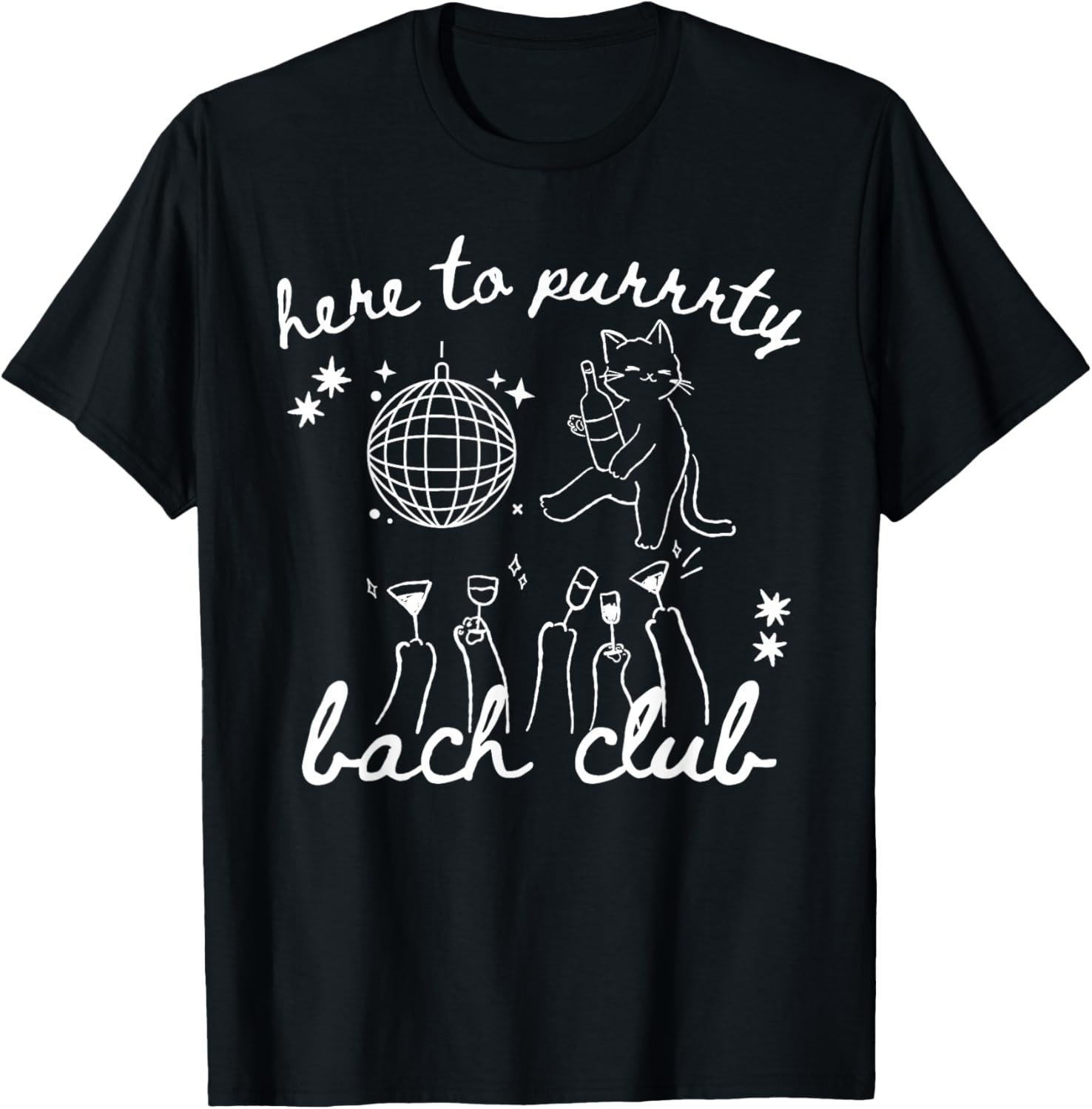 Here to purrrty Getting Meowied Bachelorette Party Cat Lover T-Shirt - T-Shirt | Black