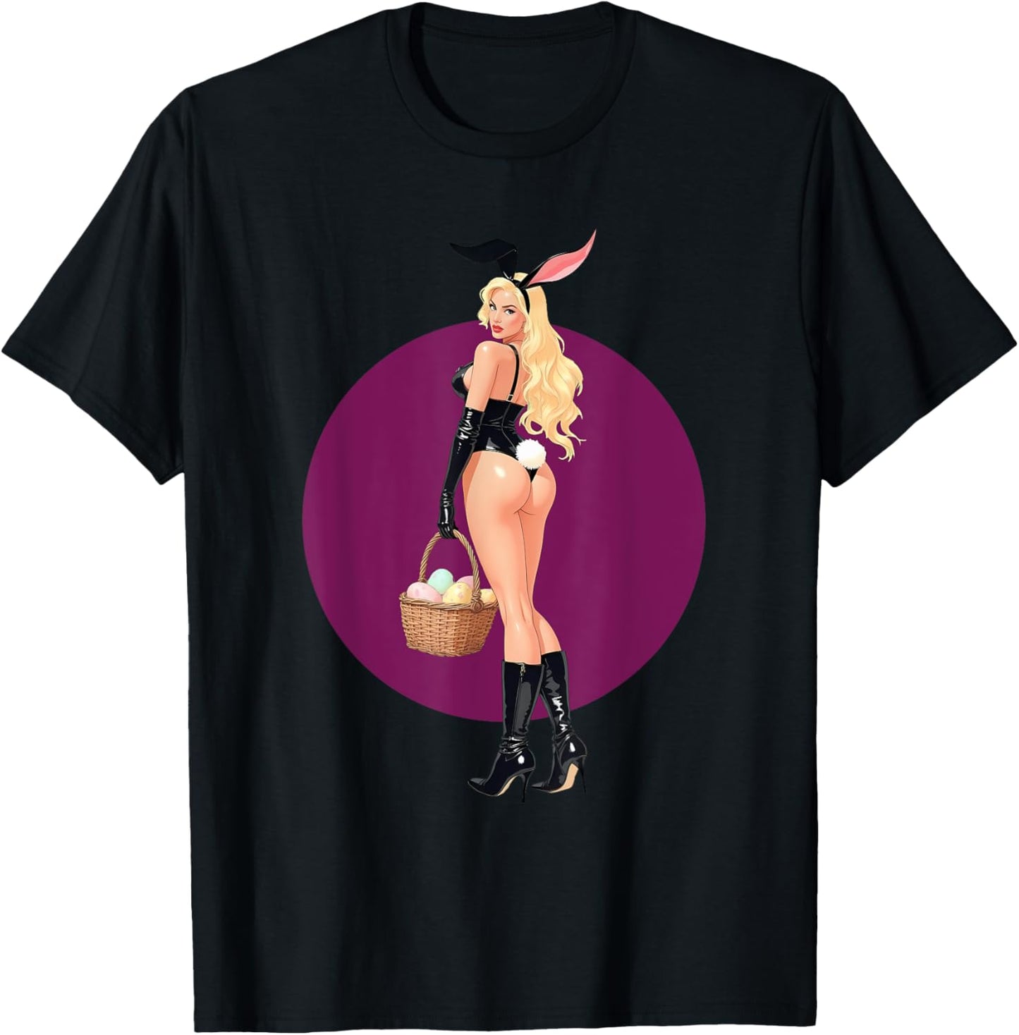 Pin-Up Sexy Rabbit Girl Easter Day Eggs Vintage Men Women T-Shirt - T-Shirt | Black