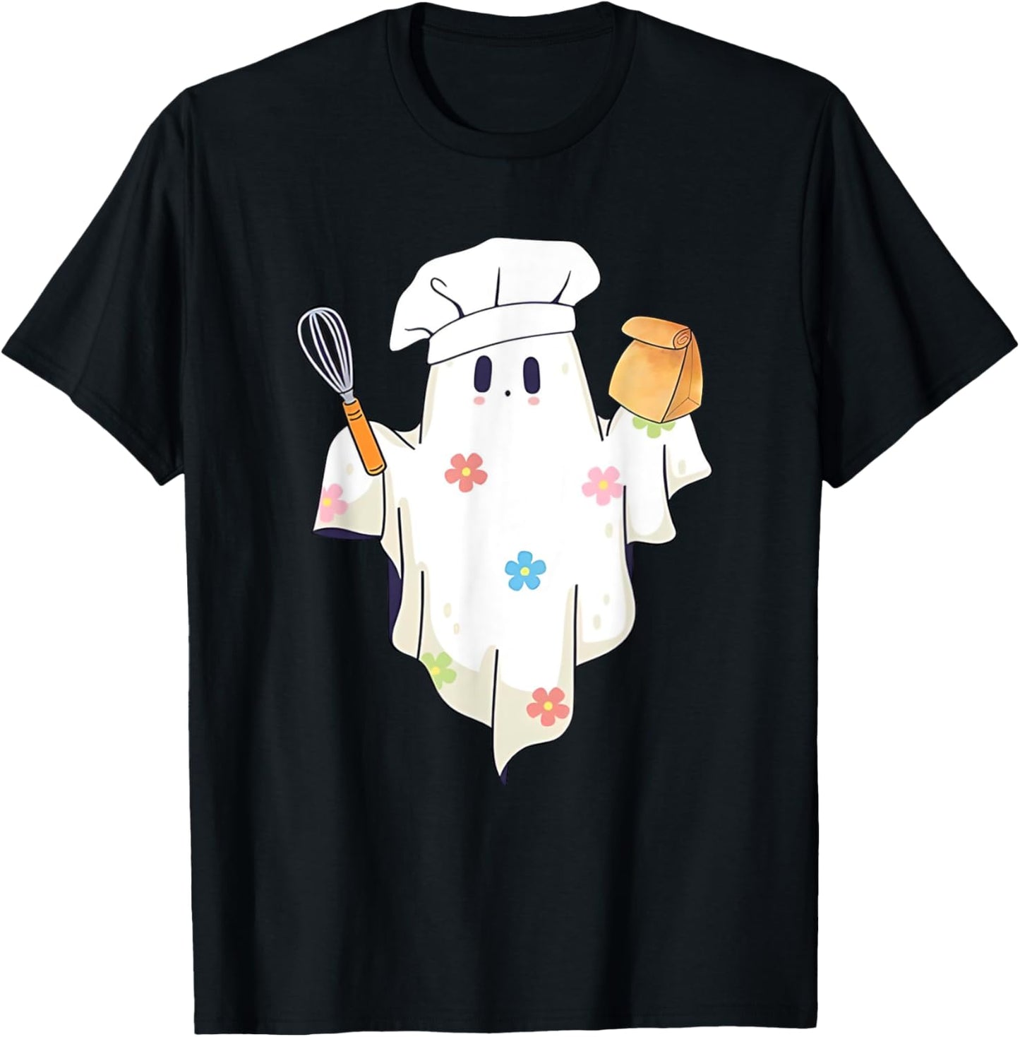 Cute Little Ghost Chef Funny Lunch Lady Cafeteria Costume T-Shirt - T-Shirt | Black