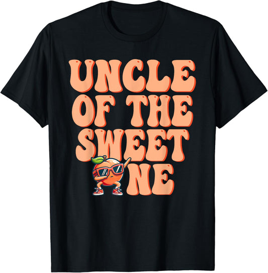Uncle of The Sweet One Peach 1st Birthday on Peach T-Shirt - T-Shirt | Black