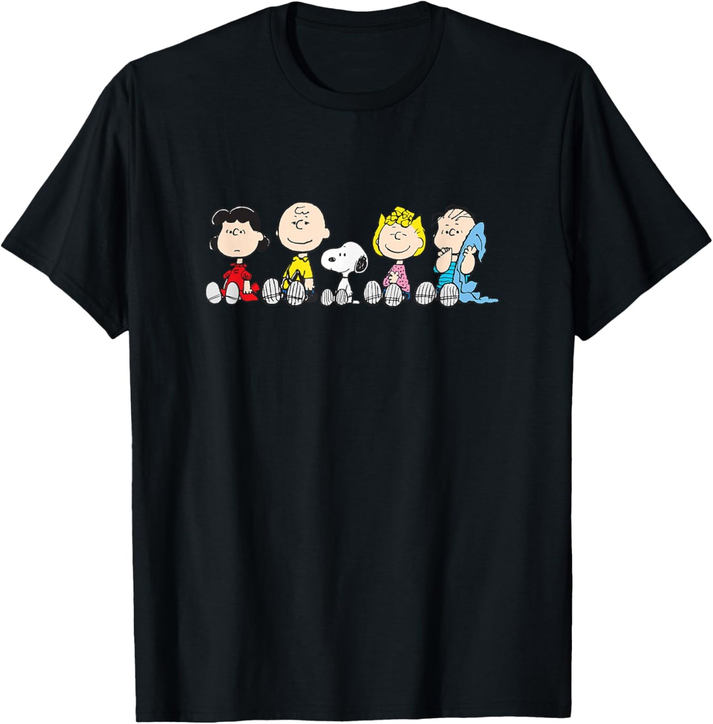 Peanuts : The Gang Sit Down - -Adults/Kids, Blue, Short Sleeve, Small, Classic Fit T-Shirt - T-Shirt | Black