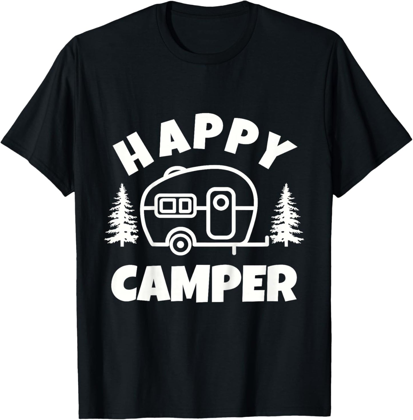 Cute Happy Camper RV Van Camping Summer Road Trip Boys Girls T-Shirt - T-Shirt | Black