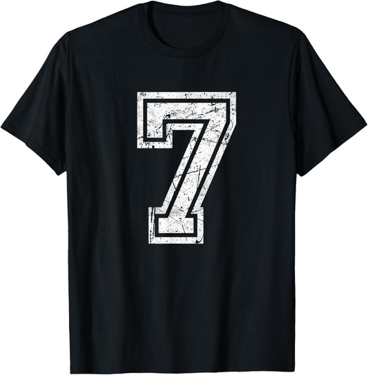 Vintage Number #7 Sport White Varsity Number T-Shirt - T-Shirt | Black