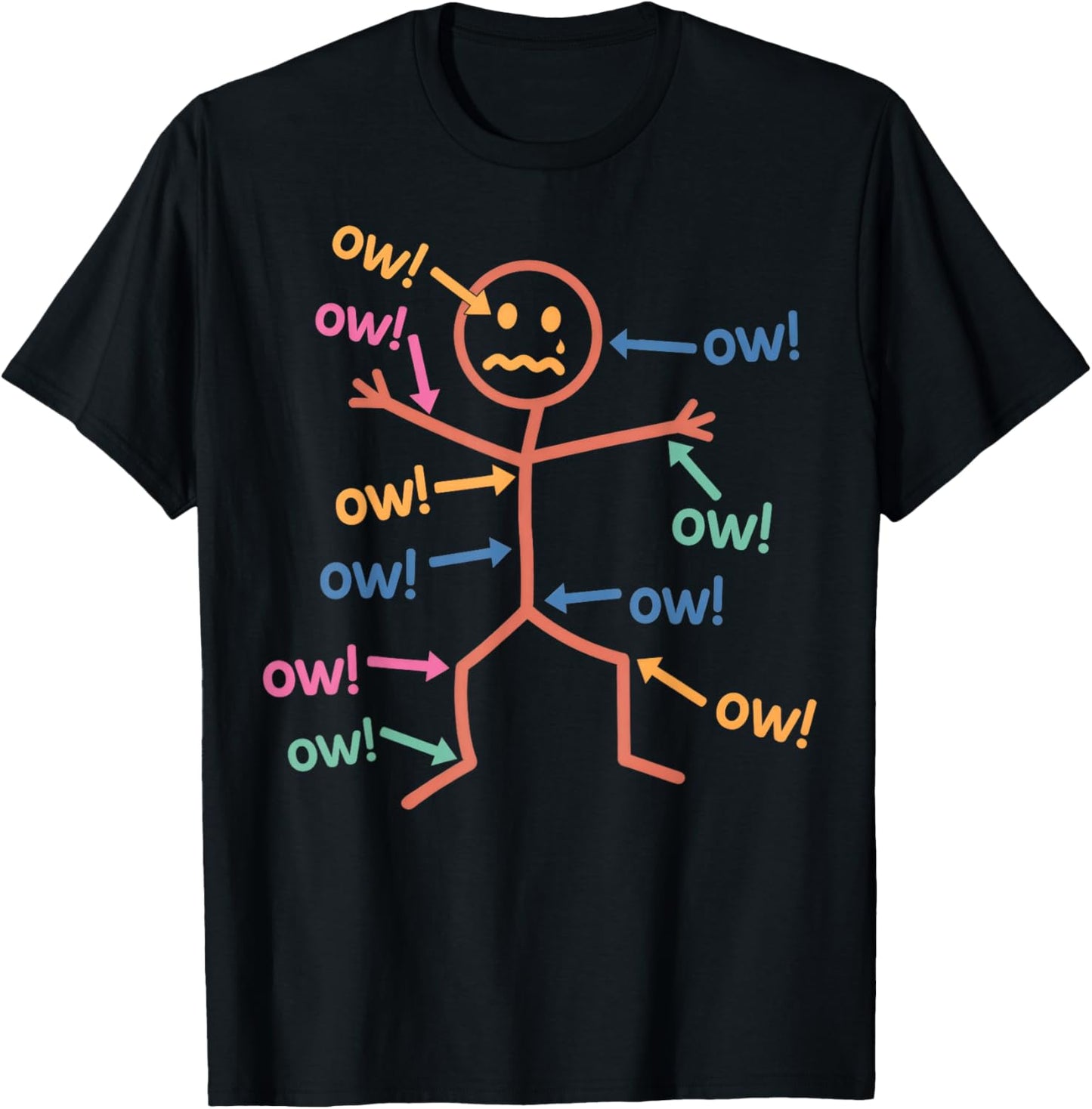 Funny Ow Ow Ow Ow Saying Body Pain Character Humor Sarcastic T-Shirt - T-Shirt | Black