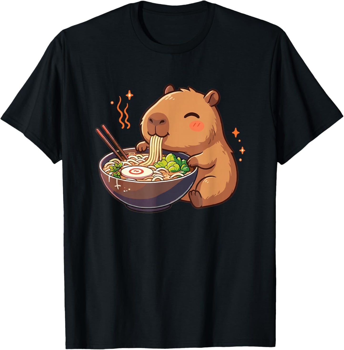 Capybara with Noodles Ramen Kawaii Capybara T-Shirt - T-Shirt | Black