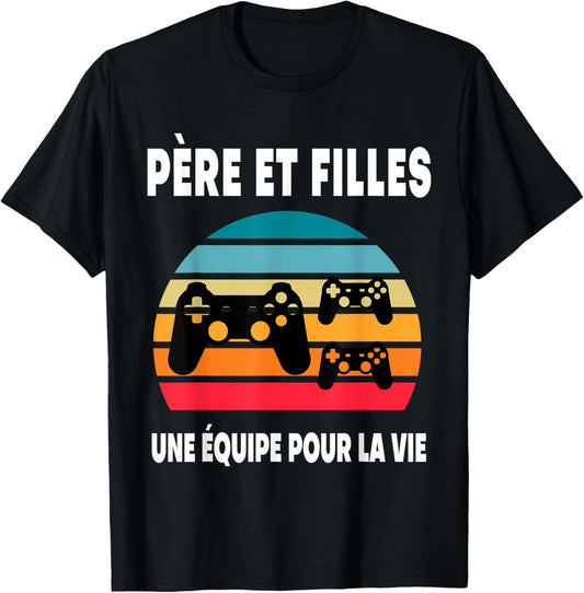 père et Filles Papa Gamer fête des pères Gaming Jeux vidéo T-Shirt - T-Shirt | Black
