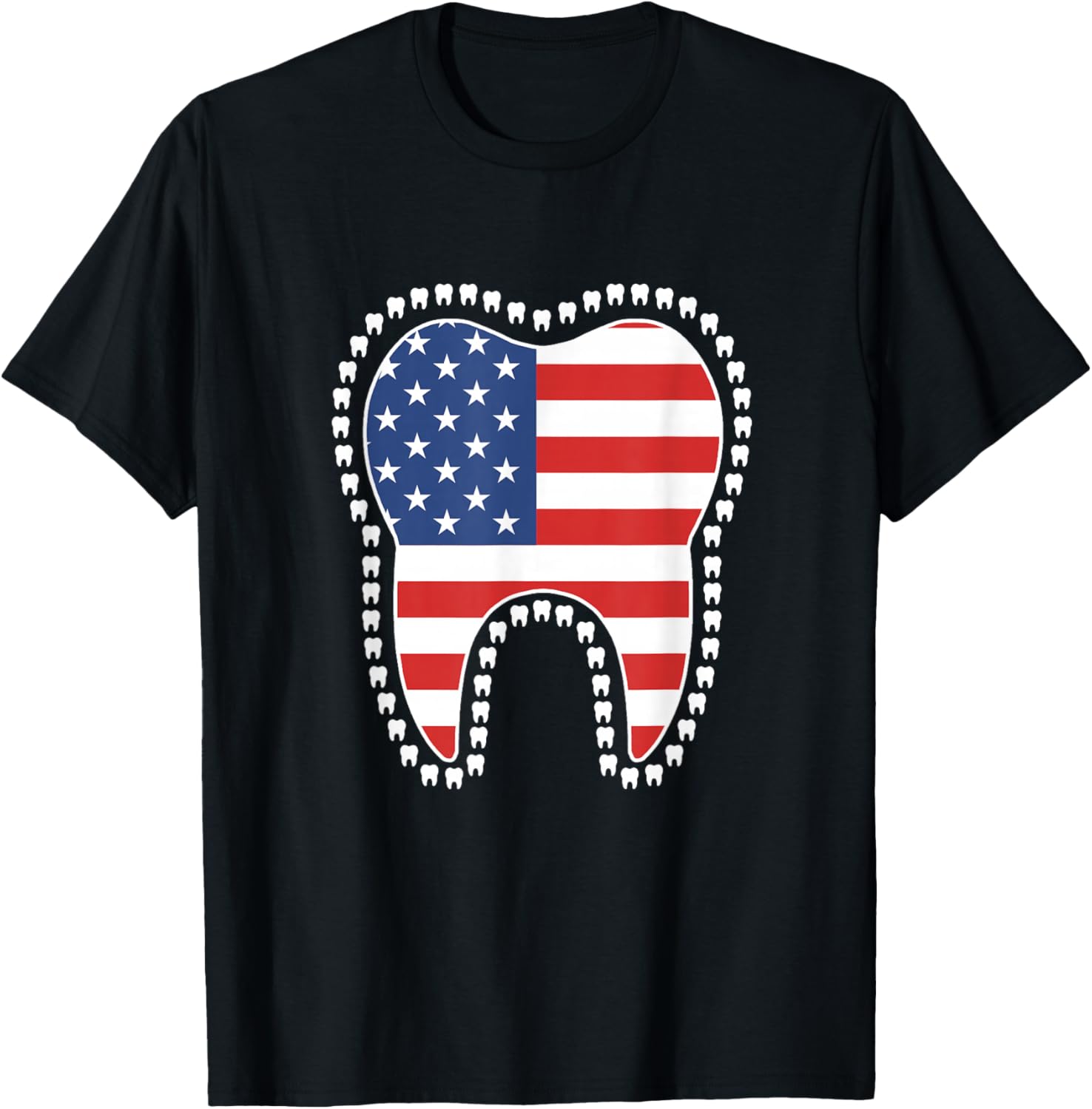 Patriotic Dentist American Flag Tooth Dental 4th Of July USA T-Shirt - T-Shirt | Black