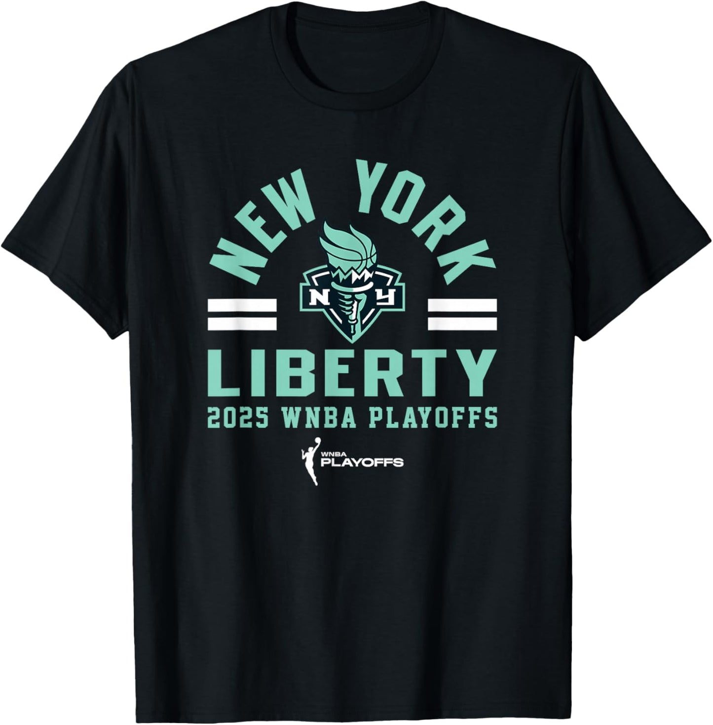 WNBA Official New York Liberty 2025 Playoffs Worlds Collide T-Shirt - T-Shirt | Black