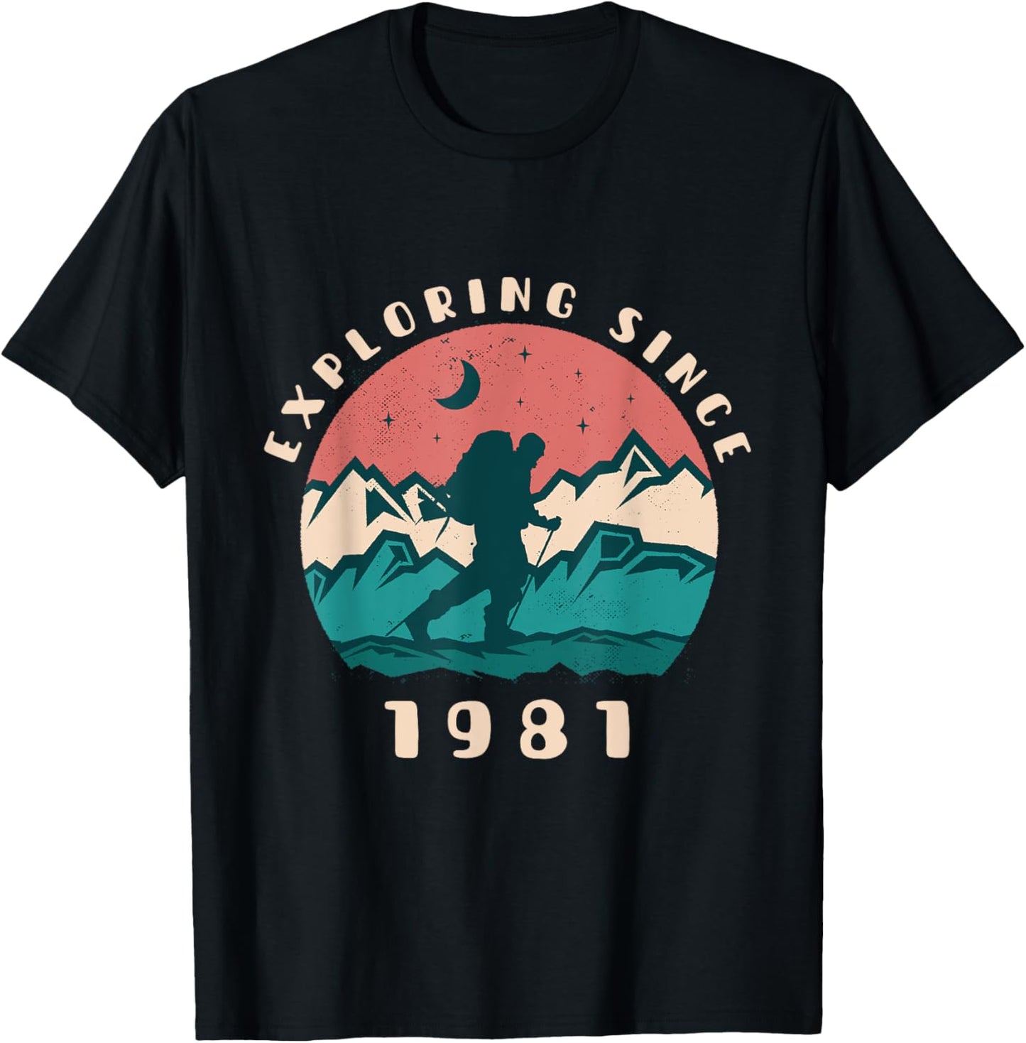 Exploring Since 1981 - Vintage Birthday Hiking Travel Lover T-Shirt - T-Shirt | Black