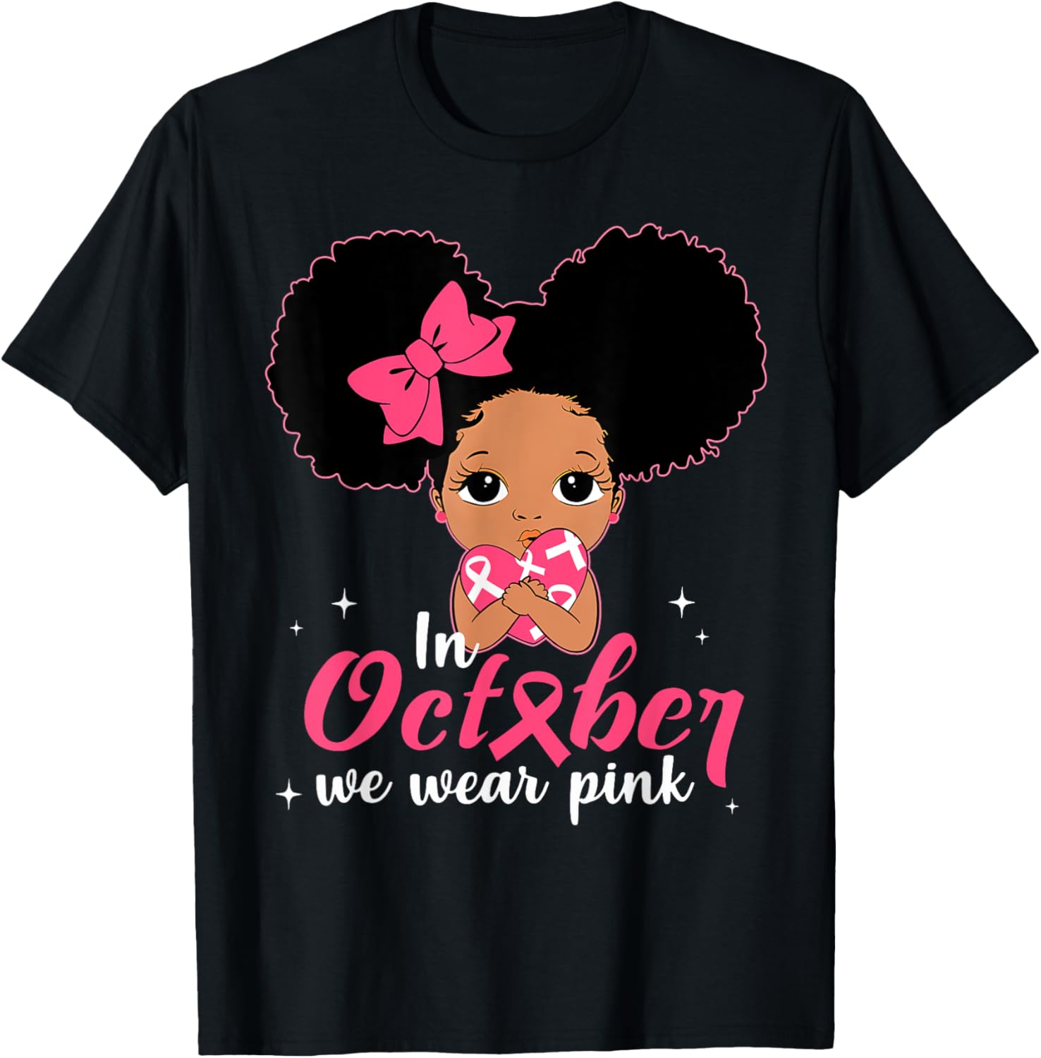 Messy Bun In October We Wear Pink Girls Toddlers Kids T-Shirt - T-Shirt | Black