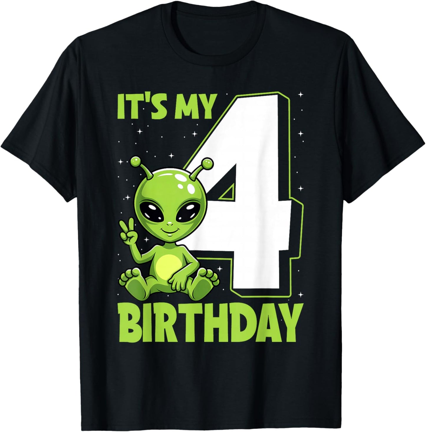 Kids Alien 4 Years Old Boy Girls 4th Birthday T-Shirt - T-Shirt | Black
