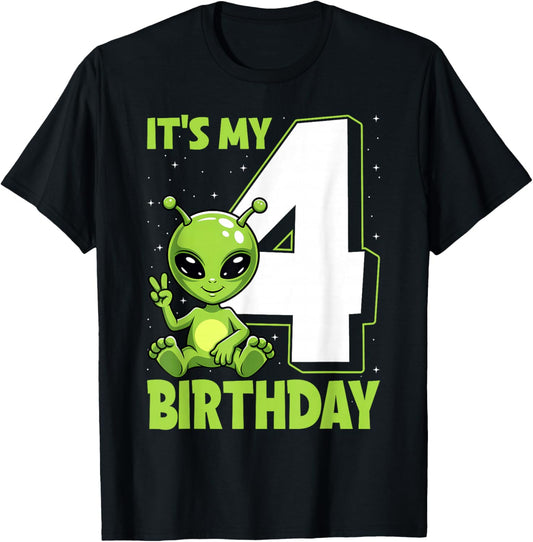 Kids Alien 4 Years Old Boy Girls 4th Birthday T-Shirt - T-Shirt | Black
