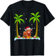 Highland Cow Santa Hat Palm Tree Beach Xmas Pajama T-Shirt - T-Shirt | Black