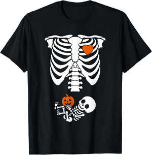 Skeleton Pregnancy Halloween with Baby Pumpkin T-Shirt - T-Shirt | Black