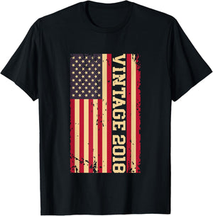 2018 Vintage 8th Birthday 8 Years Old American USA Flag T-Shirt - T-Shirt | Black