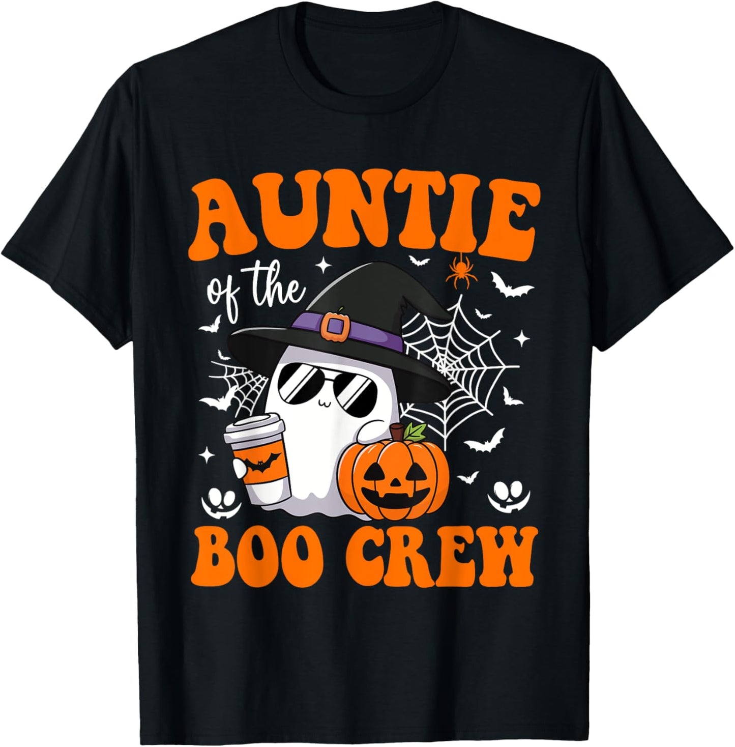 Auntie Boo Crew Groovy Ghost Matching Family Halloween T-Shirt - T-Shirt | Black