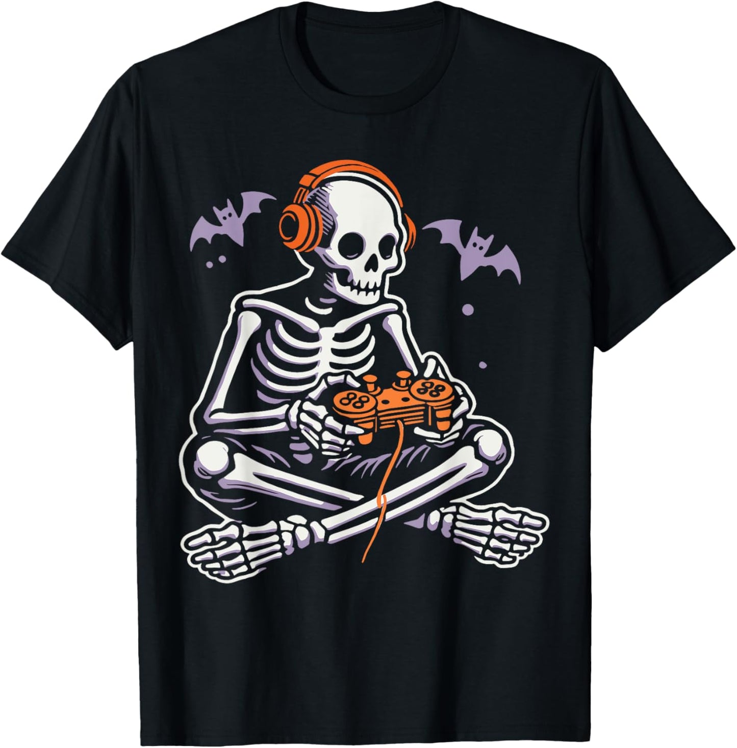 Spooky Skeleton Playing Video Games, Halloween Day Gamer T-Shirt - T-Shirt | Black