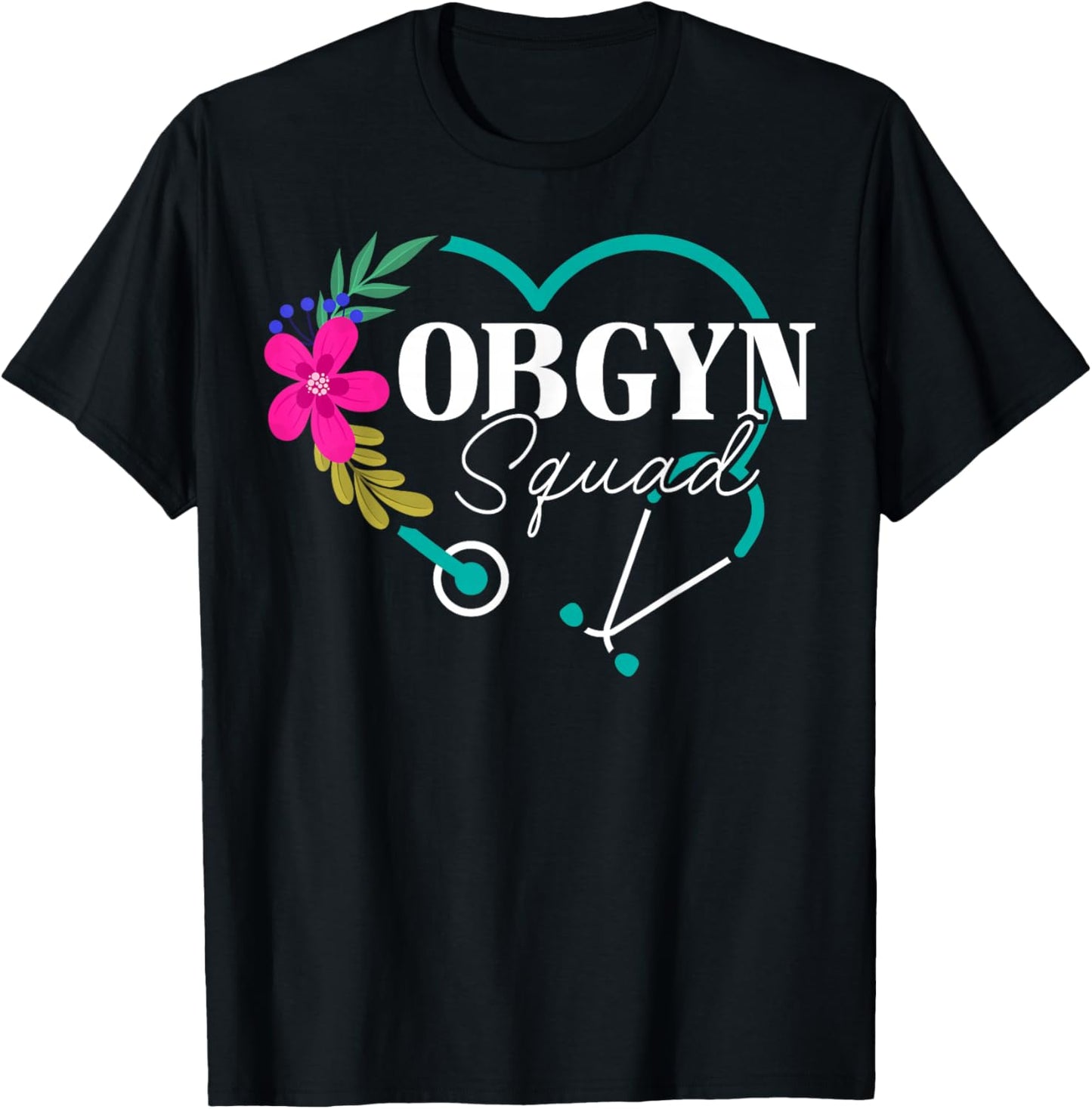 Floral OBGYN Squad Obstetrician Gynecologist Heart T-Shirt - T-Shirt | Black