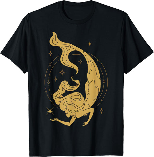 Fairy Tale Mermaid Tarot Cards Beautiful Mermaid Star Power T-Shirt - T-Shirt | Black