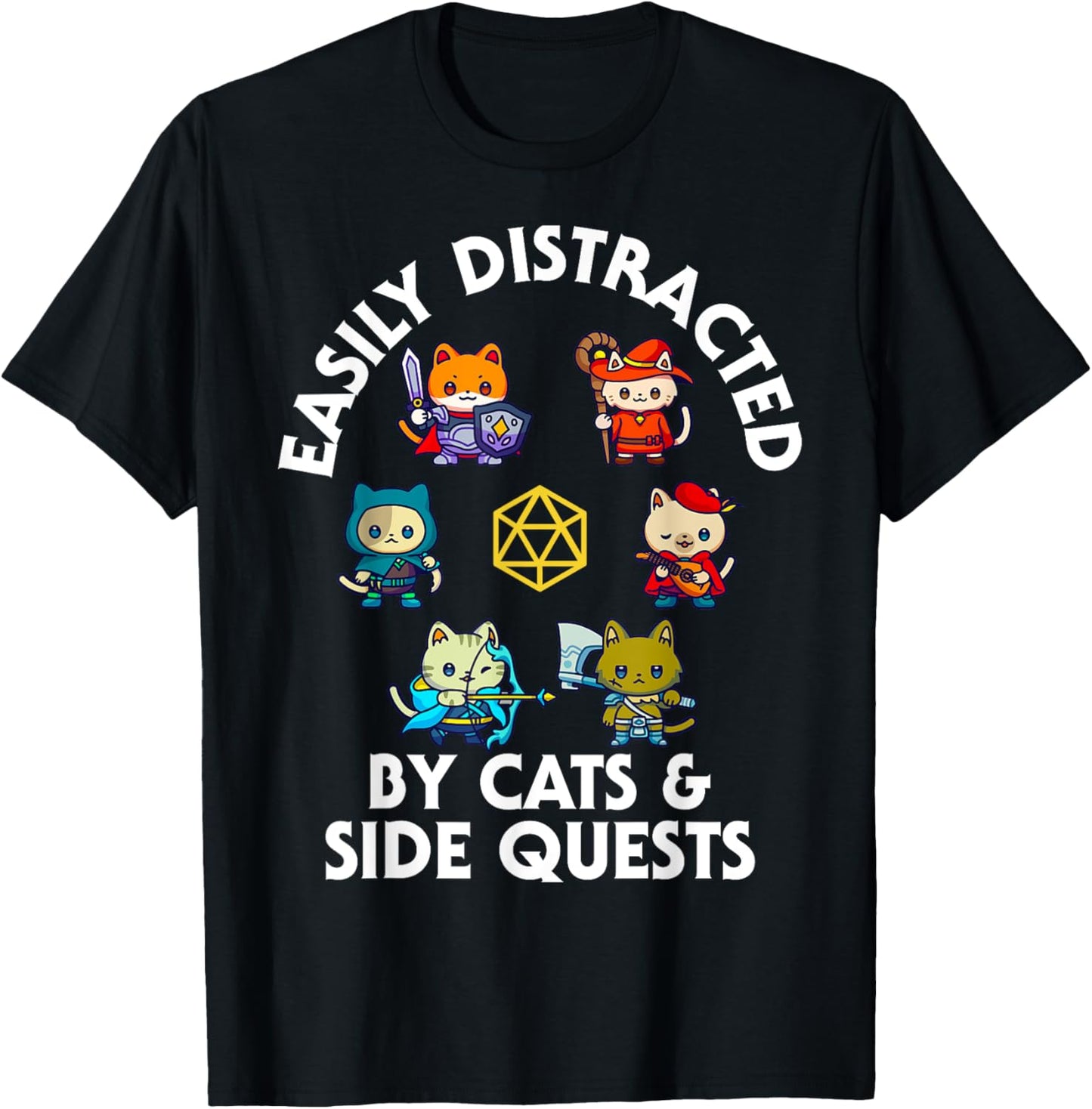 RPG Gamer Cats Side Quest Funny Nerd ADHD Cat Men Women Kids T-Shirt - T-Shirt | Black