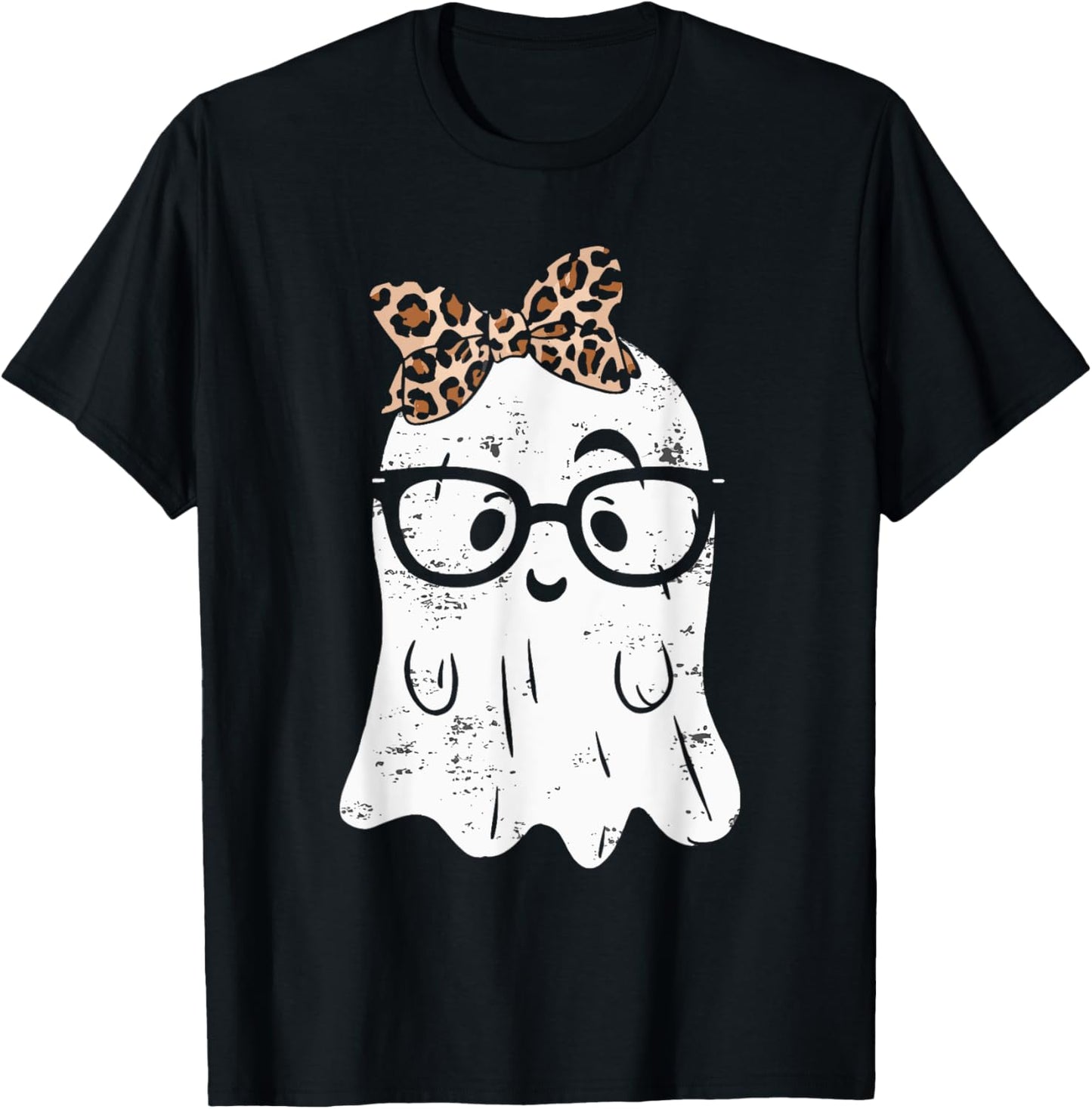 Ghost Eyeglass Girl Halloween Girly Ghost T-Shirt - T-Shirt | Black
