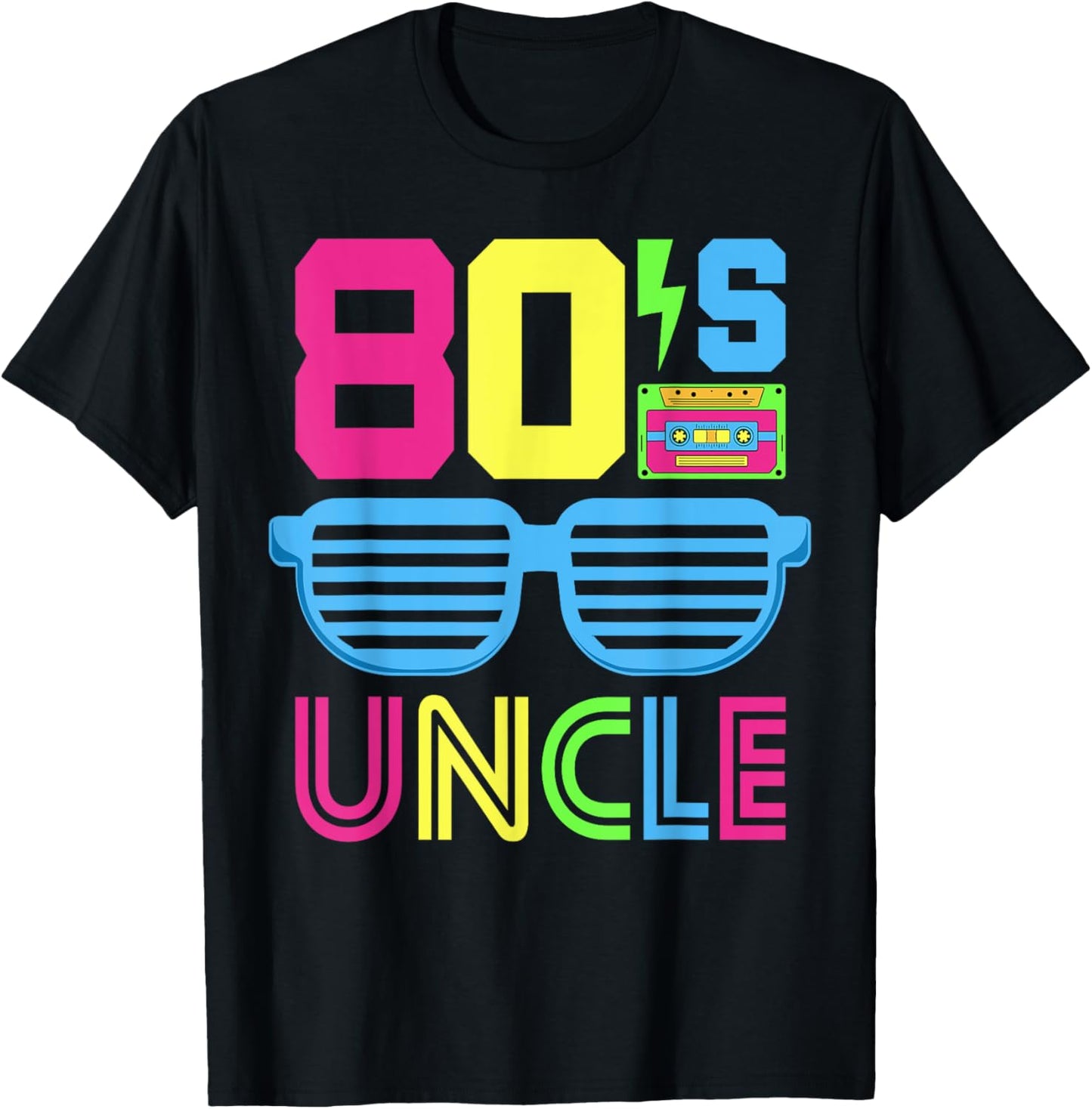 1980s Themed Party Costume Eighties Theme Outfit 80's Uncle T-Shirt - T-Shirt | Black