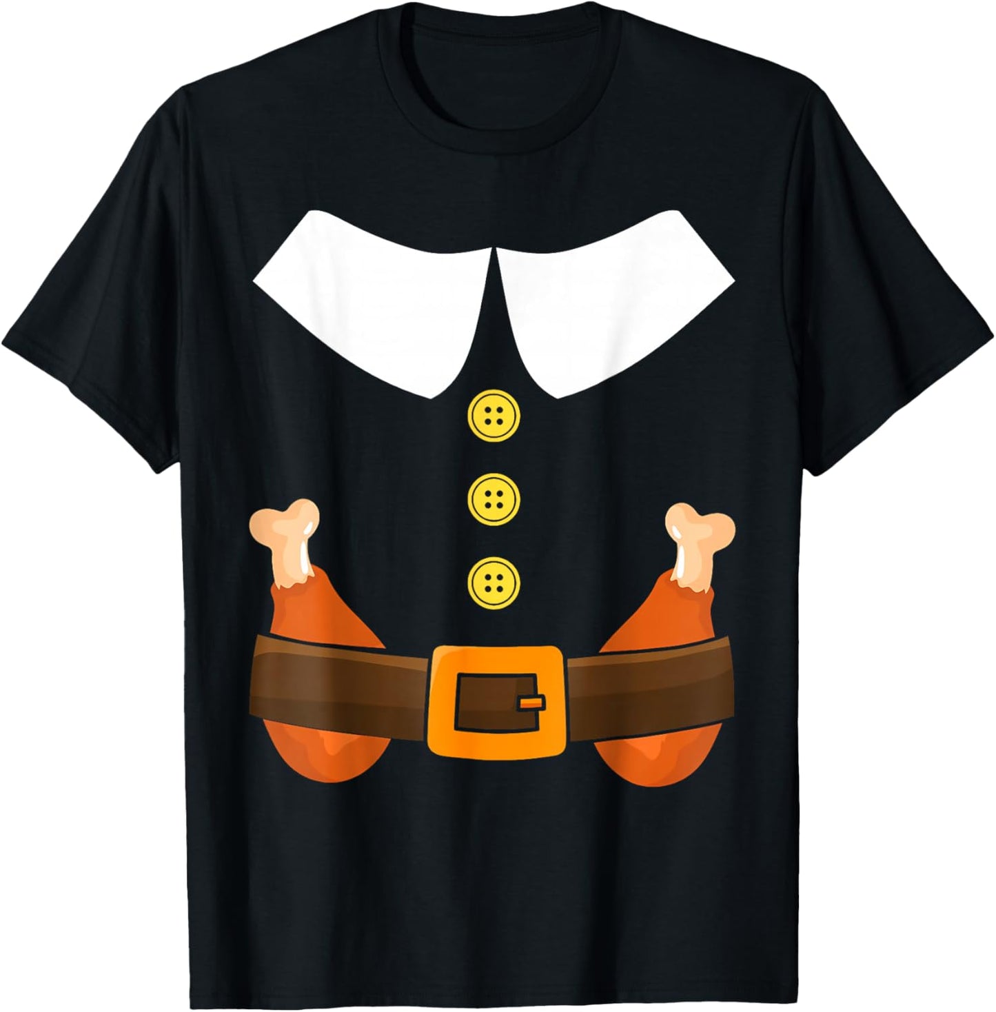 Funny Pilgrim Costume Turkey Leg Thanksgiving Turkey Day T-Shirt - T-Shirt | Black