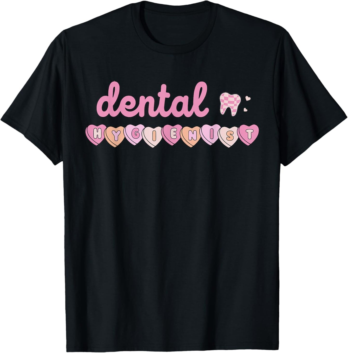 Dental Hygienist Valentines Day Dentist Tooth Squad Hearts T-Shirt - T-Shirt | Black