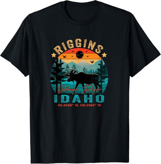Riggins Idaho ID Retro Sunset Vintage Moose Mountains T-Shirt - T-Shirt | Black