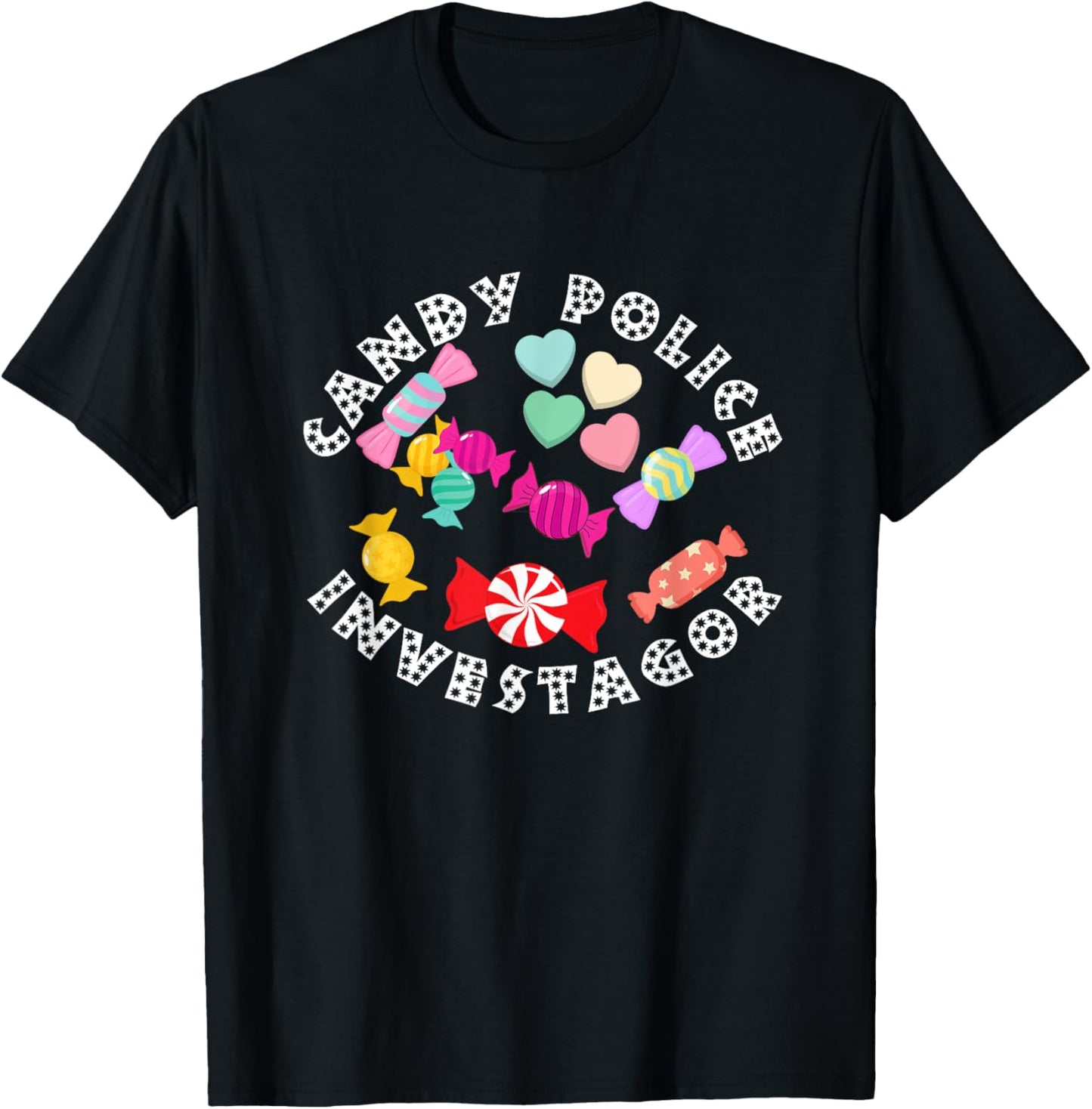 Candy Police Security Funny Cute Halloween Costume Kids Dad T-Shirt - T-Shirt | Black