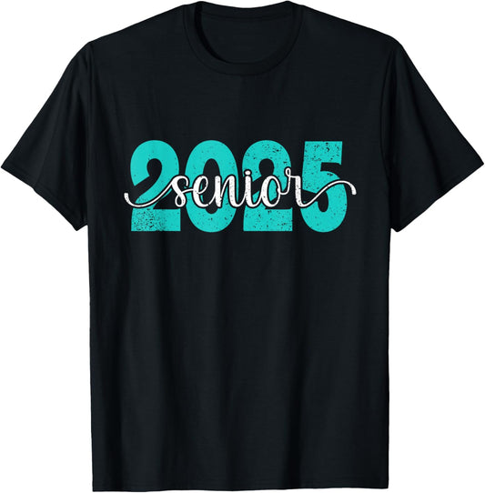 High School Class of 2025 College Senior Graduate Teal Retro T-Shirt - T-Shirt | Black