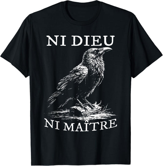 No God No Masters, Ni Dieu Ni Maitre, Retro Crow Bird T-Shirt - T-Shirt | Black