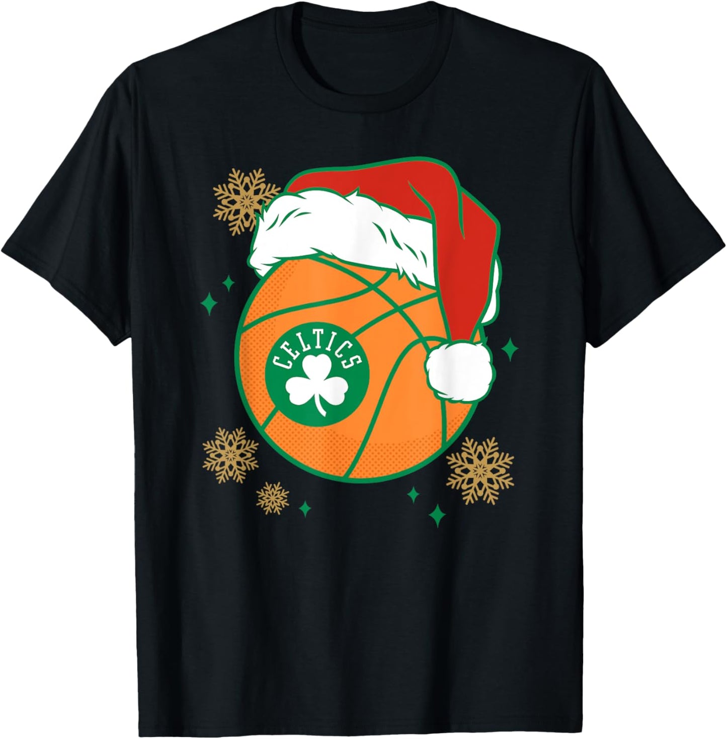 NBA Boston Celtics Christmas Santa Hat Ball T-Shirt - T-Shirt | Black