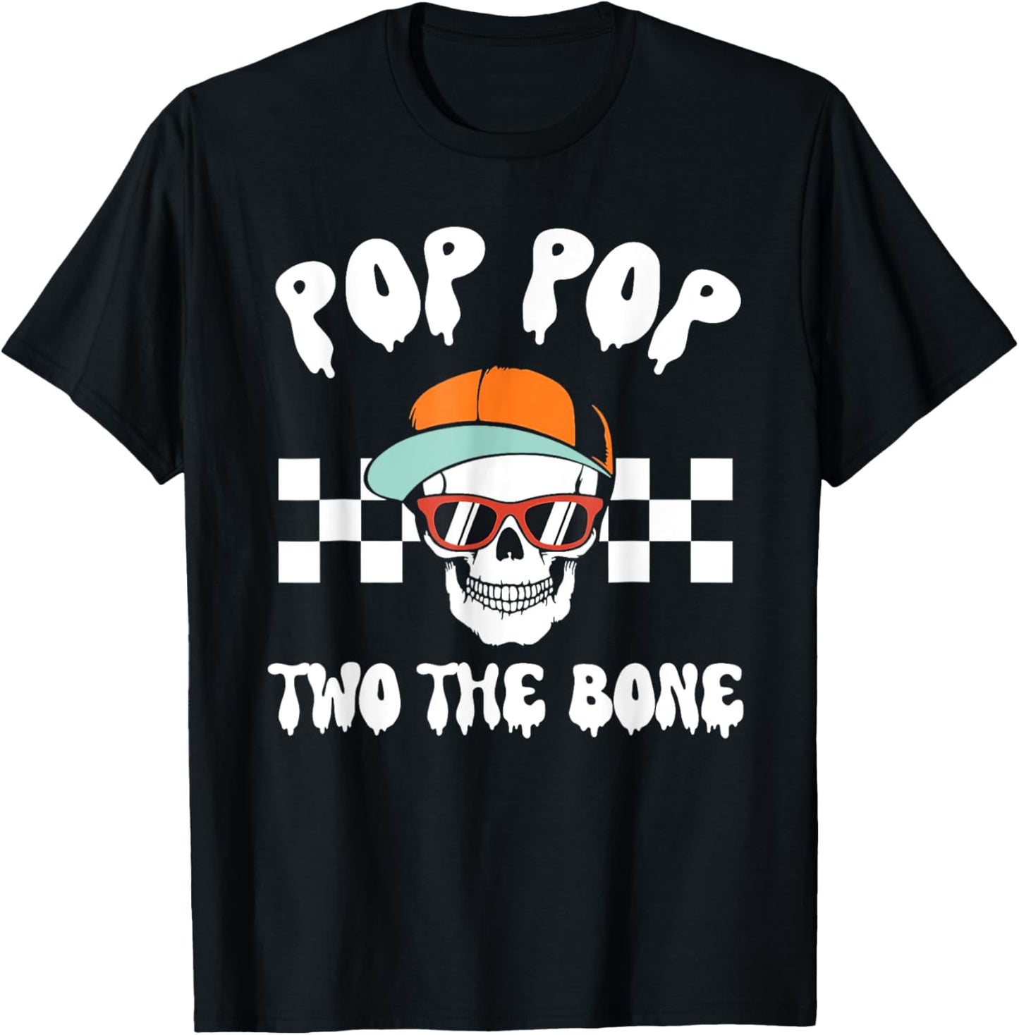 Pop Pop Two The Bone Skeleton Halloween 2nd Birthday Poppy T-Shirt - T-Shirt | Black