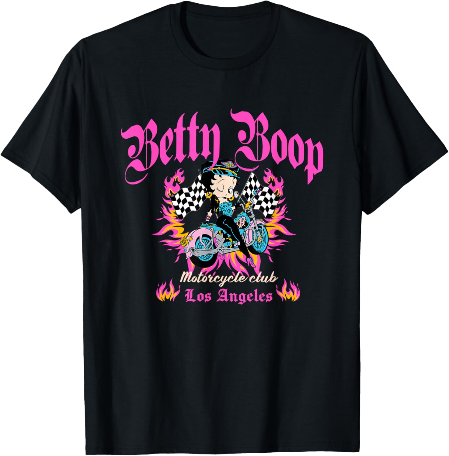 Betty Boop Born To Ride Motorcycle Front & Back T-Shirt - T-Shirt | Black