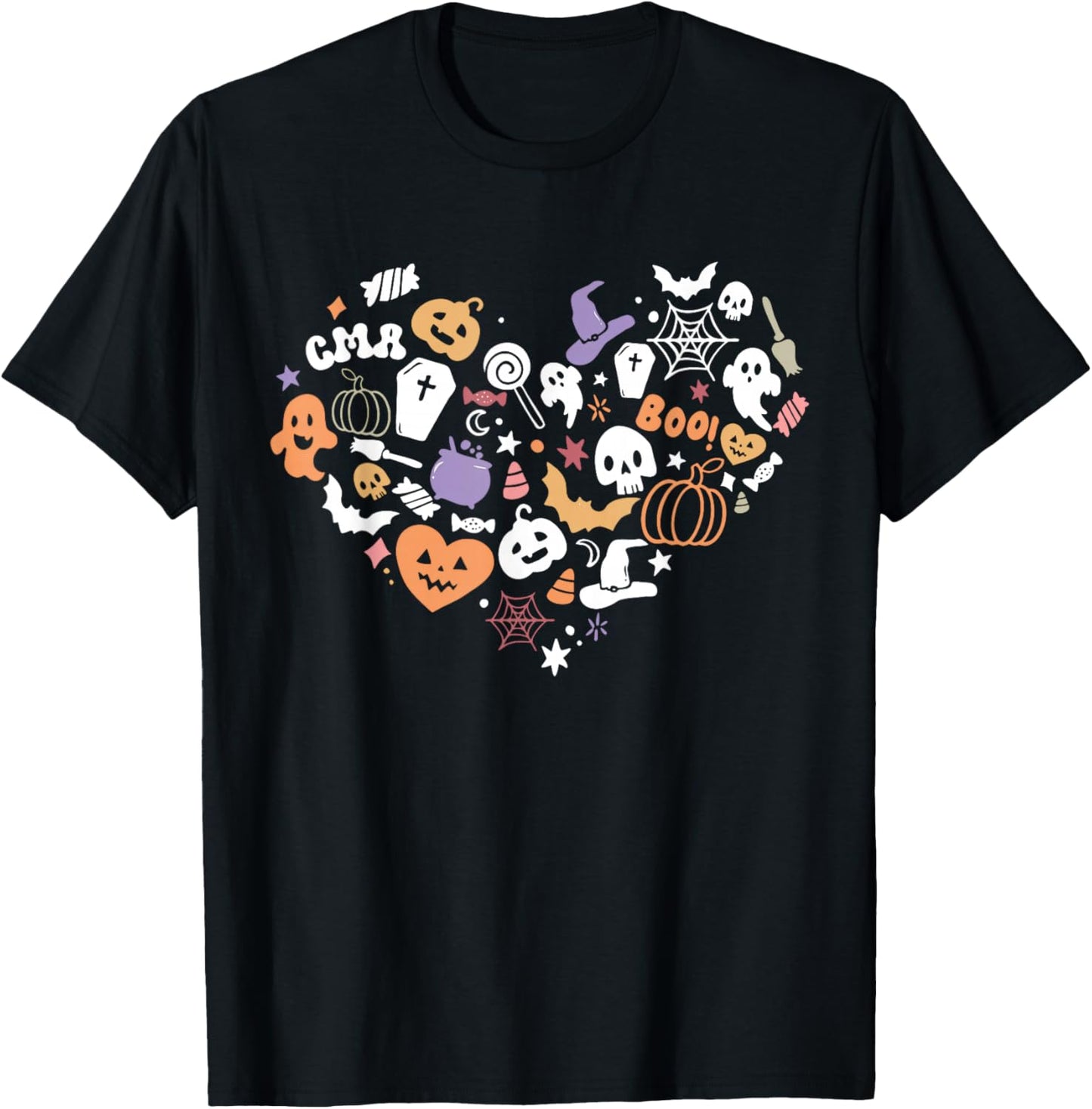 Spooky CMA Certified Medical Assistant Heart Halloween Vibes T-Shirt - T-Shirt | Black