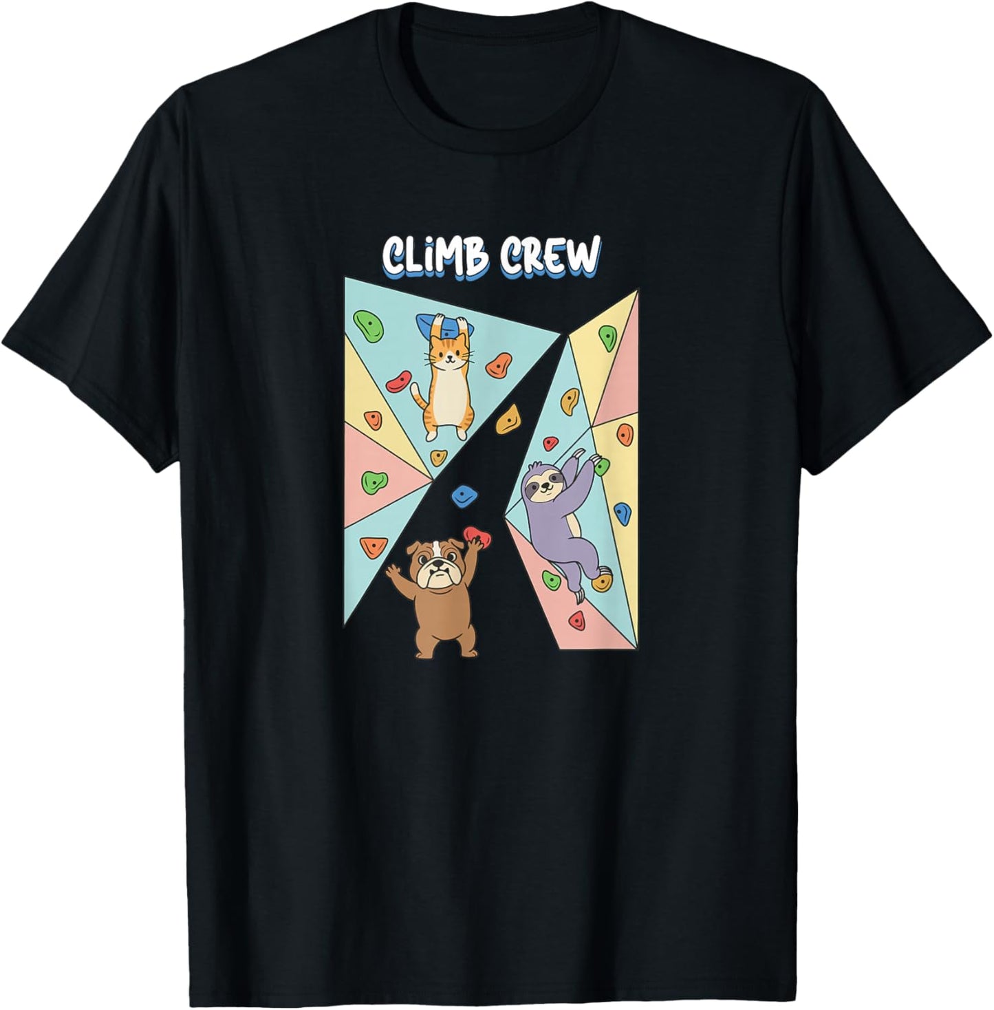 Bouldering Boulder Climb Crew Climbing Wall Dog Cat Sloth T-Shirt - T-Shirt | Black