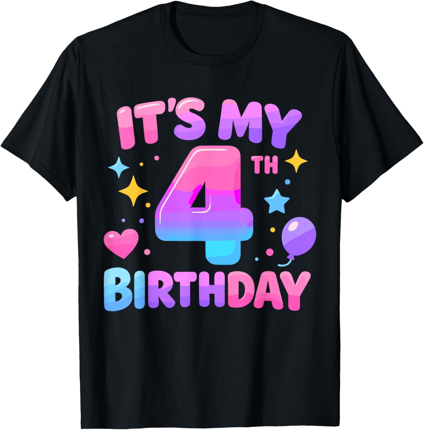 4th Birthday Girls Apparel Four Years Old It's My 4 Bday T-Shirt - T-Shirt | Black