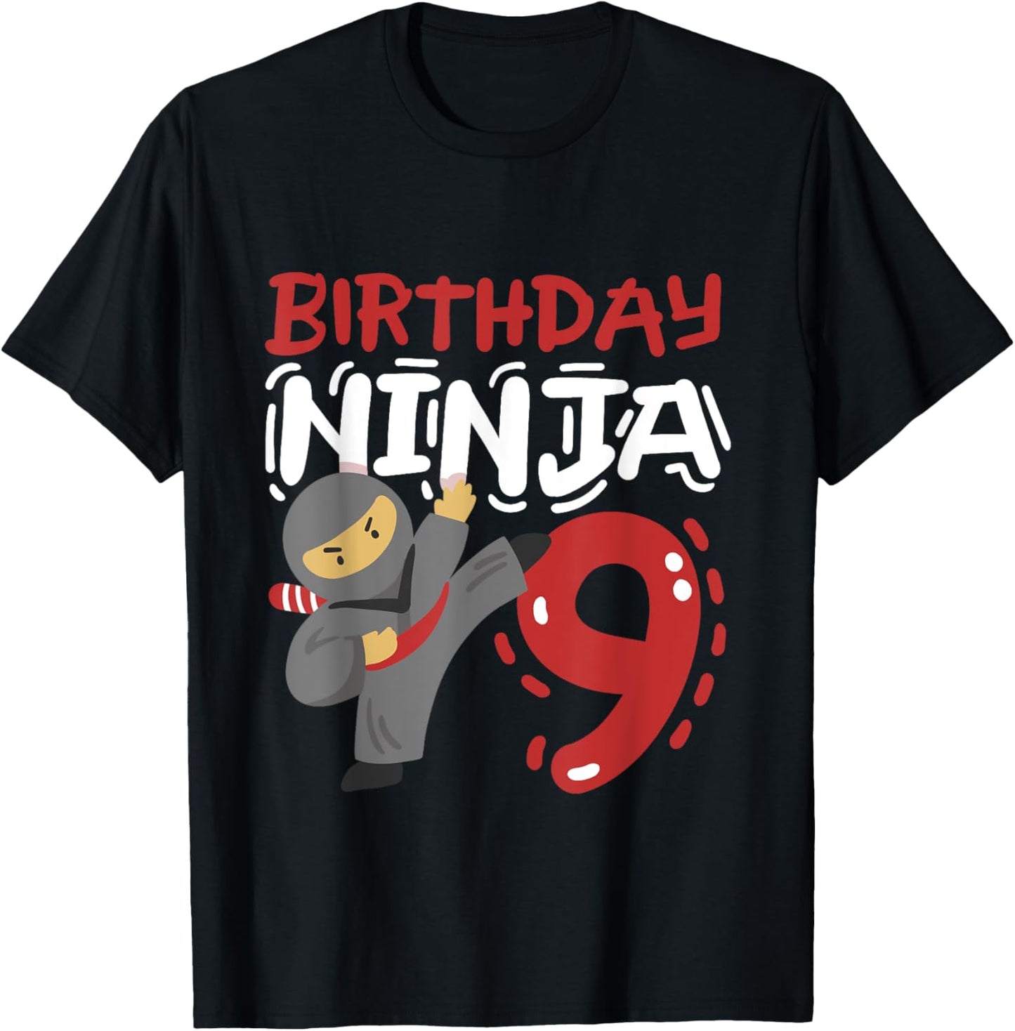 Birthday Ninja 9 Years Old Karate Kids 9th Birthday Boys T-Shirt - T-Shirt | Black