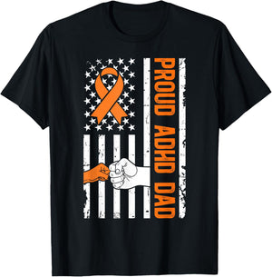 Proud ADHD Dad of an ADHD Warrior US Flag ADHD Awareness T-Shirt - T-Shirt | Black