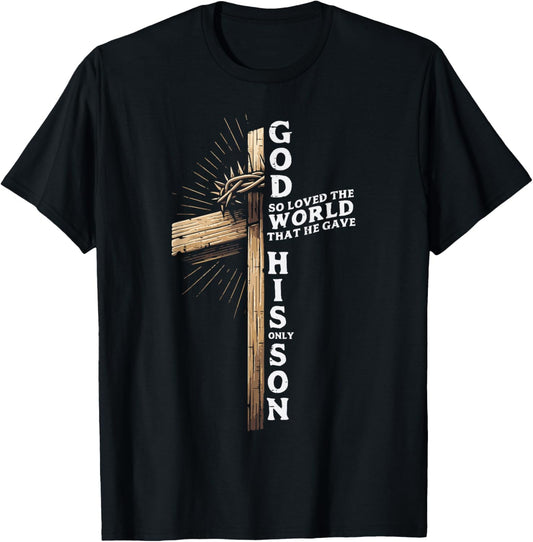 Cross God So Loved World Christian John 3 16 Men Women Kids T-Shirt - T-Shirt | Black