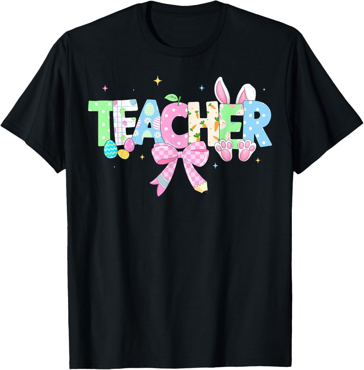 Easter Teacher Bunny Egg Funny Rabbit for Teacher Women Kids T-Shirt - T-Shirt | Black