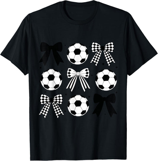 Soccer Coquette Bow Funny Coquette Bow Soccer Women Girl T-Shirt - T-Shirt | Black