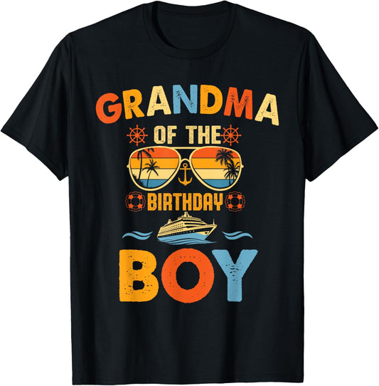 Family Bday Cruising Sunglasses Grandma Of The Birthday Boy T-Shirt - T-Shirt | Black