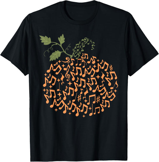 Music Notes Pumpkin Fall Music Teacher Autumn Halloween T-Shirt - T-Shirt | Black