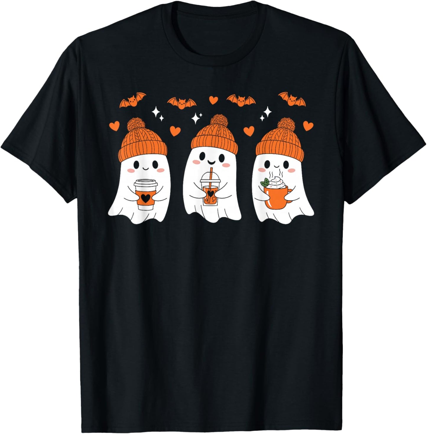 Ghost Drinking Coffee Funny Halloween Costume Coffee Lover T-Shirt - T-Shirt | Black