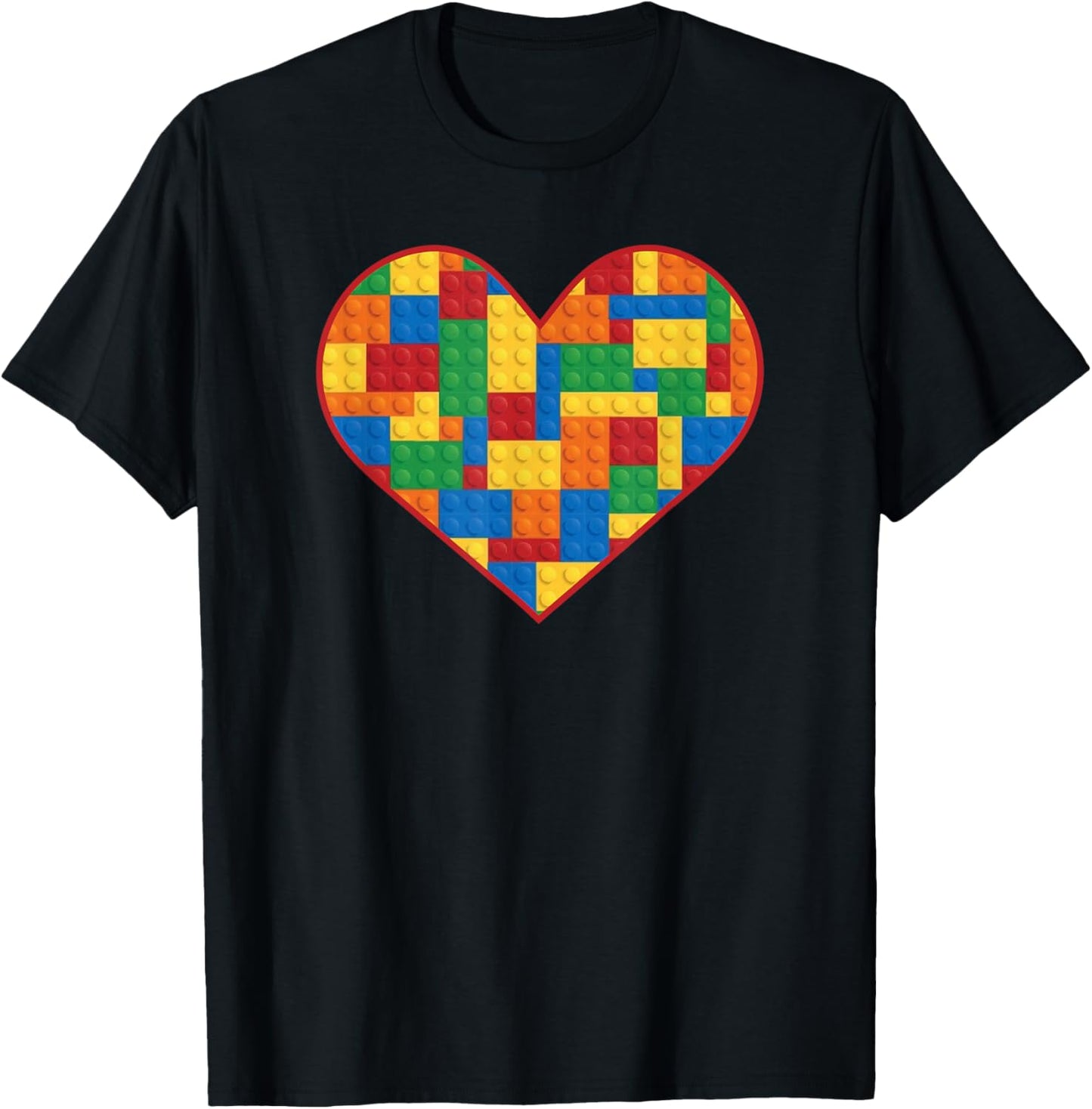 Block Building Heart Love Brick Building Builder T-Shirt - T-Shirt | Black